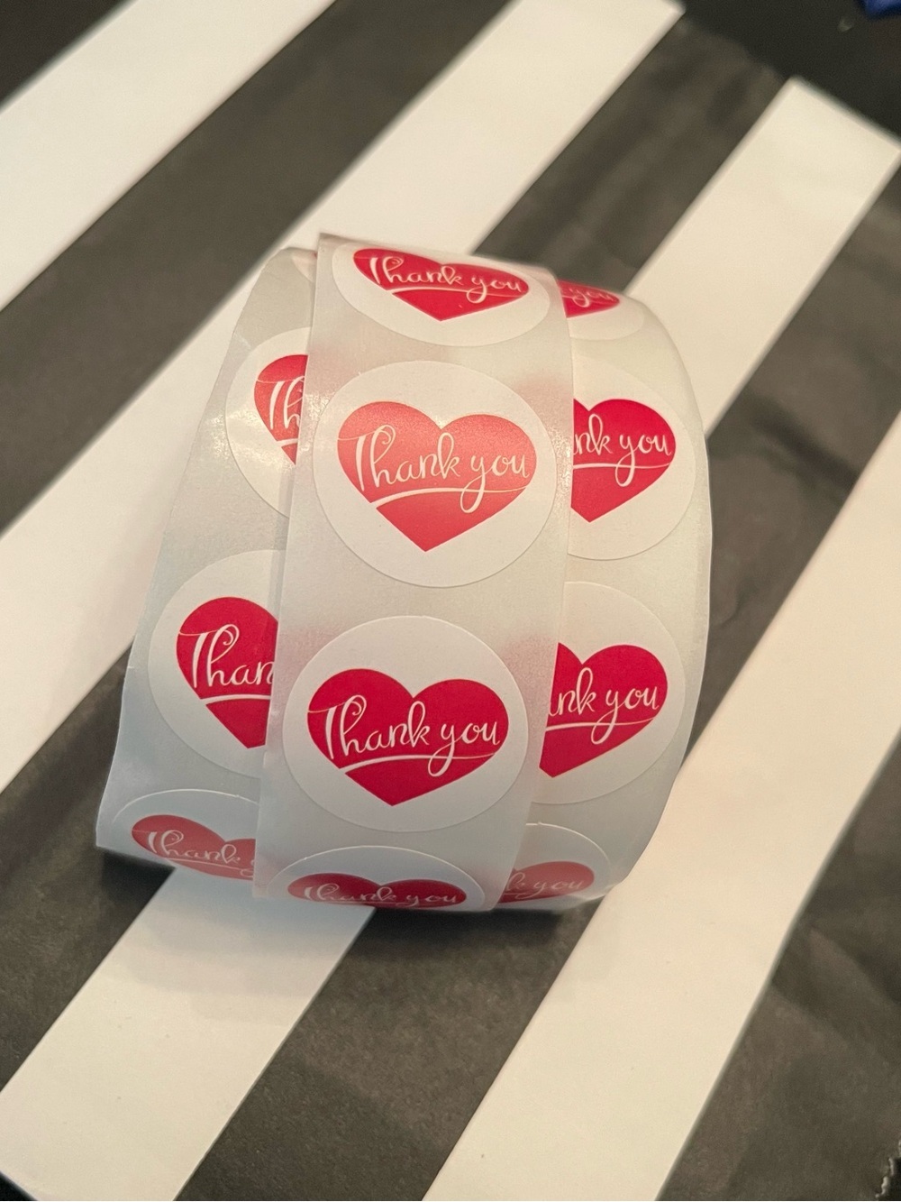 Thank You Heart Sticker Roll - Red Heart Thank You Labels 1” Round for Gifting